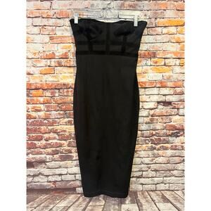 Kimberly Ovitz strapless black Hendel Bodycon Suede Trim Midi Dress women's 4